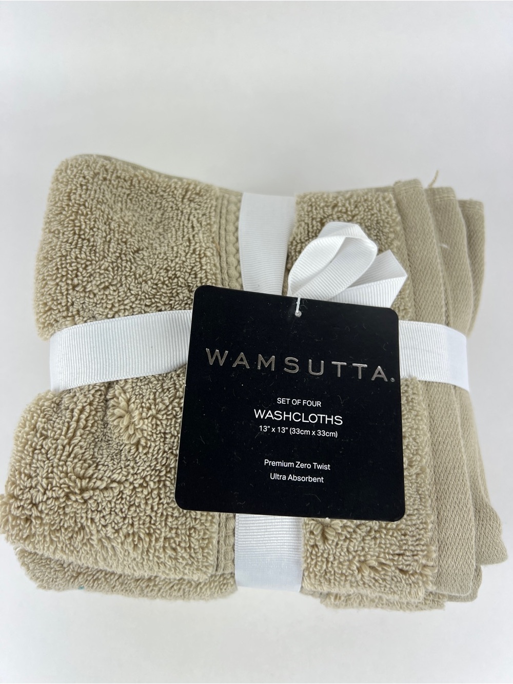Wamsutta Washcloths Beige Absorbent 100% Cotton Premium Zero Twist 4 Pc NEW